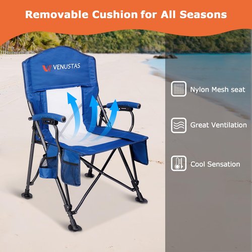 Venustas Heated Camping Chair with 7.4V Battery Pack UP to 10H Heating Portable Heated Folding Chair with Removable Cushion for Outdoor Sports Hunting, Beach, Picnics, 5000mAh Battery Included