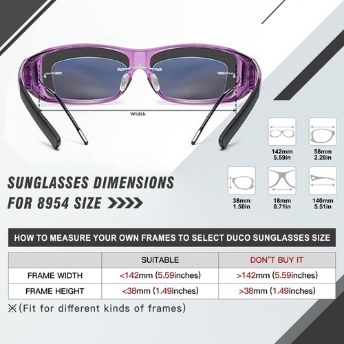 DUCO Polarized Wraparound Fitover Glasses Wear Over Sunglasses for Men Women UV Protection Sun Glasses 8954 (Clear Purple Frame Grey)