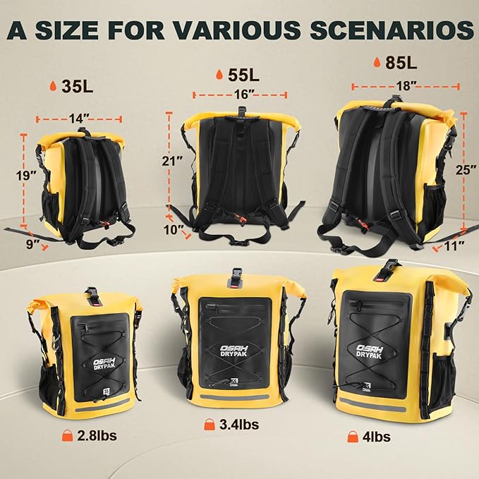 Waterproof Backpack Dry Bag 35L/55L – Heavy Duty Roll-Top Hiking Backpack for Travel, Kayaking, Boating, Camping, Rafting and Fishing