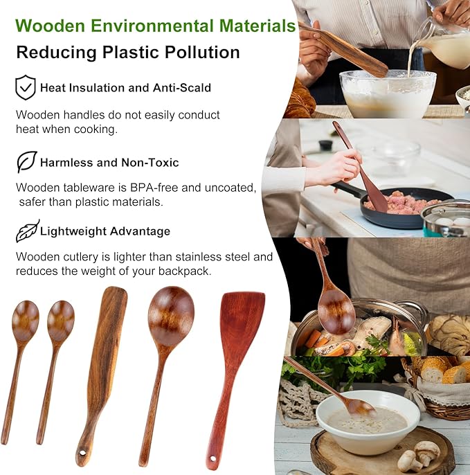Camping Cooking Utensils Cookware Set for Outdoor - Hanging Organizer + Nonstick Wooden Spatula Kitchen Kit, Camping, RV & Campfire Essentials