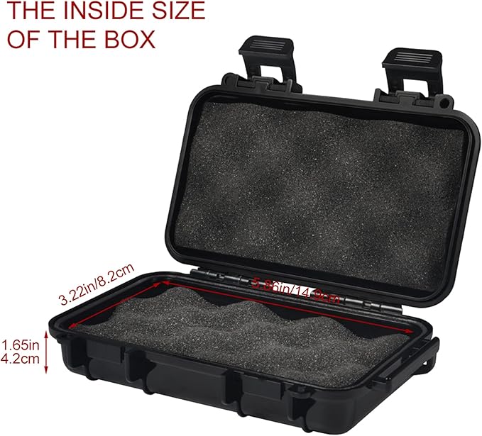 Dry Storage Box, Shockproof Waterproof Box Storage Case Waterproof Plastic Box Container with 2 U‑Shape Buckle, Plastic Storage Container for Cameras, Phones, Camping, Fishing, Hiking(Small-Black)