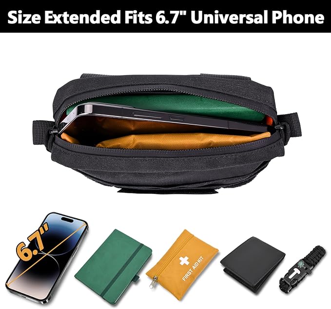 MOZETO Belt Pouches for Men, Water Resistant Small Belt Bag with USA Flag Patch, Pocket Organizer Storage EDC Gear for Work, Travel, Hiking