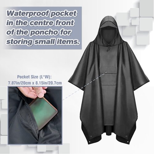 Roctee Rain Ponchos For Adults Women And Men, Waterproof Rain Coat Jacket With Hood, Pocket And Reflective Strip, Reusable Raincoat Unisex For Emergency Outdoor Camping Biking Hiking Climbing