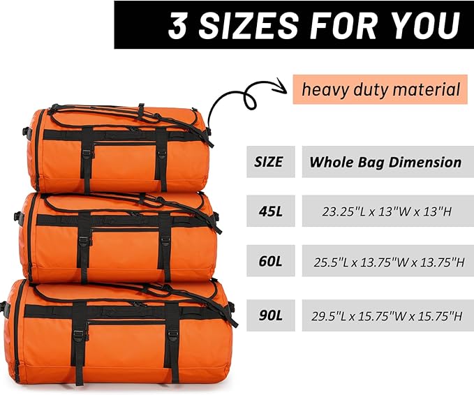 MIER Large Duffle Backpack Sports Gym Bag with Shoe Compartment, Heavy Duty and Water Resistant, Orange, 60L