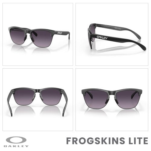 OAKLEY Frogskins Lite OO9374 937449 63MM Matte Black/Prizm Grey Gradient Round Sunglasses for Men+ Bundle Accessory Leash Kit, Microfiber Pouch