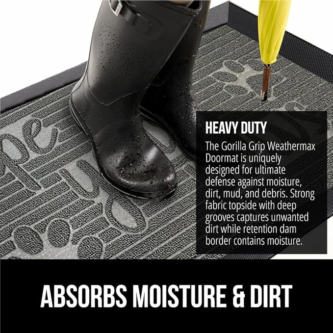 GORILLA GRIP 100% Waterproof All-Season WeatherMax Doormat, 47x35, Durable Natural Rubber, Stain and Fade Resistant, Low Profile, Indoor Outdoor Door Mats, Easy Clean Patio Entrance Mat, Stone Paws
