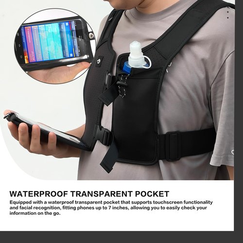 Running Vest, Reflective Running Vest with 500ml Hydration Bottle, Adjustable Waterproof Running Phone Holder with Chest and Waist Straps for Running, Hiking, Fitness, and Climbing（Large）