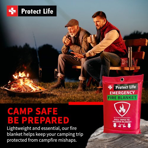 Protect Life Saving Emergency Fire Blankets 2 Pack - 40"x40", Fiberglass Fire Blanket for Home & Kitchen - Fire Suppression or Retardant Tarp - Fire Safety Kit for Car or Camping