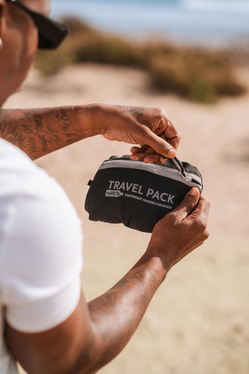 ChicoBag Travel Pack rePETe + Refine | Eco-friendly Lightweight and Packable Travel Backpack (Sapphire)