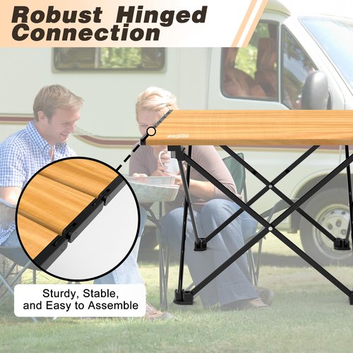 Biqissi Portable Camping Table, Compact Camping Side Table with Carrying Bag, Ultralight Aluminum Beach Table Folding for Hiking, Camping, Picnicking, BBQ, Outdoor Cooking (Wood Medium 22")