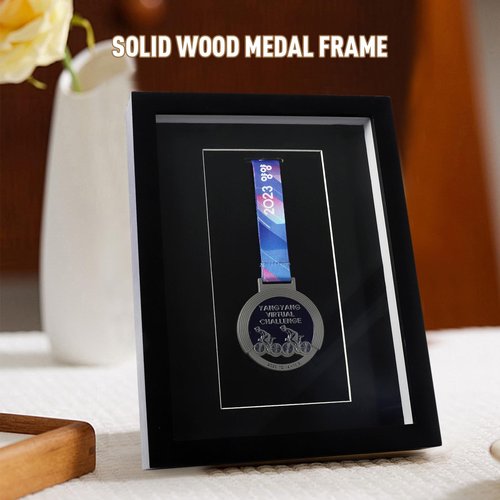 Solid Wood Medal Display Case, Frame for Sports and Military Medals, Badge Storage (Black, 6x8inch)