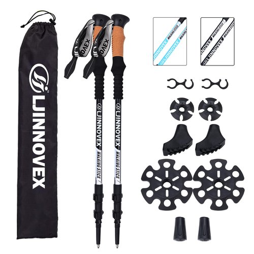 LJINNOVEX Trekking Poles - Lightweight, Telescopic, Adjustable Hiking Poles with Quick Flip Lock, 7075 Aluminum, Anti Shock Walking Sticks for All Terrain, Men and Women, 2 Pack, Black