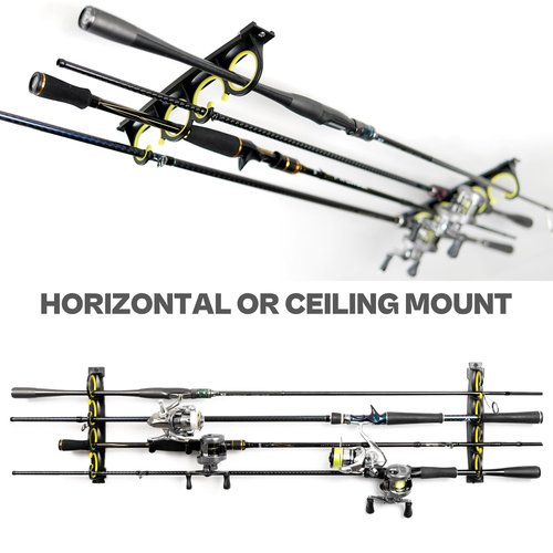 VEYWANE Wall Mount Fishing Rod Rack for Garage, Horizontal or Ceiling Rubber Coated Fishing Pole Holders for 8 Rods or Combos