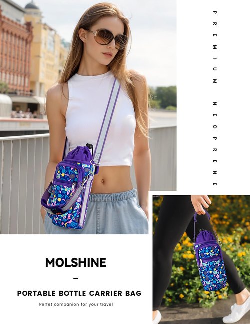 molshine Insulated Water Bottle Holder for 25 32 40 64oz Sports Water Jugs Bottles, Carrier Case Pouch Sleeve Cover with Strap Pockets for Outdoor Hiking Camping Gym (Swallow)