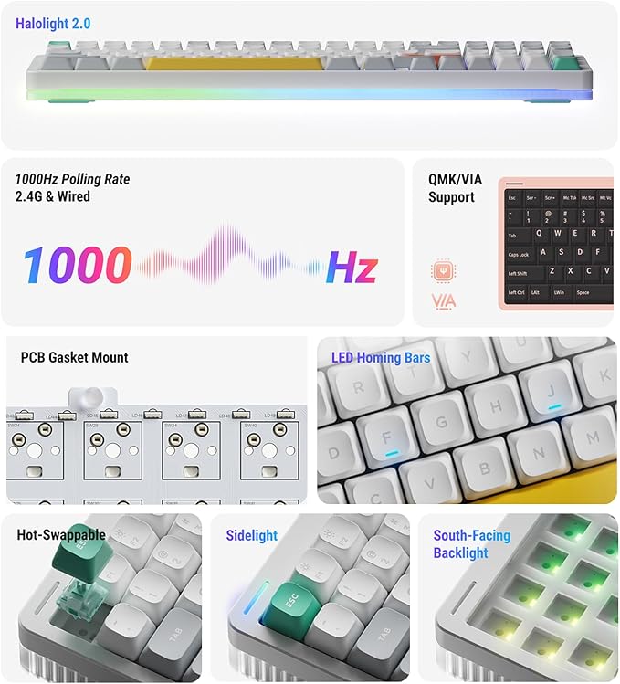 nuphy Halo96 V2 Wireless Mechanical Keyboard, 96% Hot Swappable, 99 Keys RGB Backlit, Bluetooth/USB-C/2.4GHz, Silent Red Switches, Blue, QMK/VIA Support