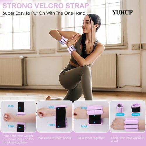 YUHUF-Adjustable Ankle & Wrist Weights, Set of 2（1.05Lbs Each),Wearable Waterproof Silicone Workout Weighted Arm & Leg Weights for Gym,Walking,Jogging,Aerobics,Training Strength,Yoga,Dance, Pilates