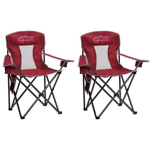 SAILARY 2PCS Collapsible Folding Camping Chairs Heavy Duty Lawn Foldable Chair with Cooler Bag, Storage Pocket, Waterproof Bag Outdoor Arm Sport Chair, Supports 325LBS, Red