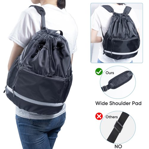 Swim Beach Gym Backpack - Drawstring with Shoes Compartment and Waterproof Pocket for Gym Accessories, Swim Essentials - Kids Mens Beach Workout Bag