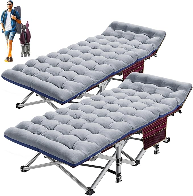 ABORON 2PK Folding Camping Cot for Adults, Double Layer 1200D, 500lb Capacity, Heavy Duty Guest Cot with Mat & Carrying Bag for Indoor & Outdoor Use