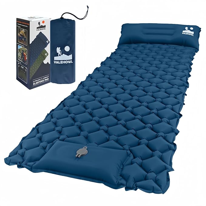 800g Ultralight Inflatable Sleeping Pad for Camping, with Foot Pump and Pillow, Compact Camping Mattress for Outdoors, Backpacking, Hiking