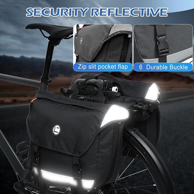 QYCHHJ 25-35L Bike Bags for Bicycles Rear Rack Bike Rack Bag with Water-Resistant Zippers, Waterproof Bike Trunk Bag with Side Pockets Pannier Bag for Bike Accessories