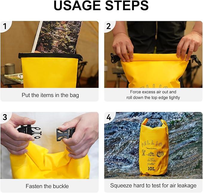 10L Waterproof Dry Bag Tough & Water-repellent Storage Bag with Adjustable Shoulder Strap Lightweight Portable Shoulder Dry Bags for Kayaking Boating Camping Yellow