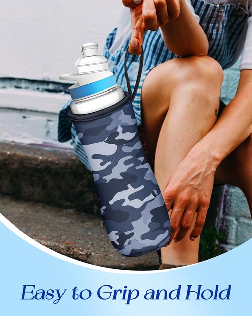 Toykee Water Bottle Sleeve for Cirkul 22 oz - 2 Pack Bottle Cover Holder Carrier with Handle Strap Green Grey Camouflage Print for Men Boy