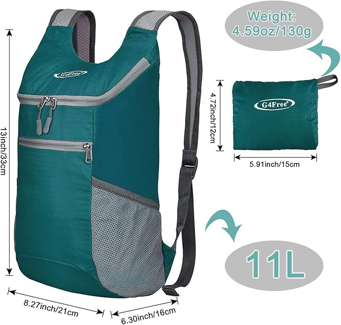 G4Free Lightweight Packable Hiking Backpack for Men Women Small Hiking Daypacks Foldable Shoulder Pack Casual Outdoor Bag 11L