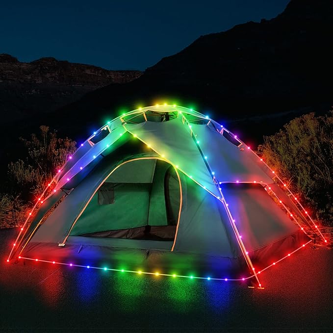 Camping Tent String Lights, 40Ft 120 LEDs 8 Modes Color Changing LED Rope Lights Battery Powered, Outdoor Waterproof LED Tent Light Great for Camping, Canopy, Hammock, Trampoline