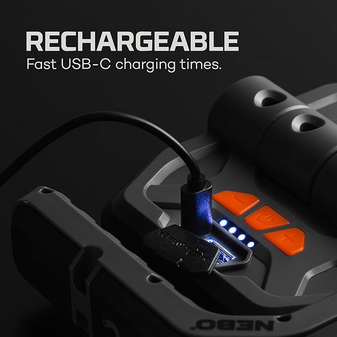 NEBO OMNI 3K Rechargeable Work Light | 3000 Lumens COB, 6 Light Modes, Rotating Magnetic Handles, Built-In Power Bank, Water Resistant, Portable Camping Lantern, Includes USB-C Charging Cable