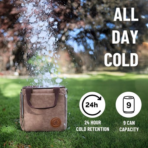 Beer Mountain | LS9 Can Cooler | Soft Sided Cooler with Magnetic Lid | Thick Insulation | Waterproof Lining | 24 Hours Cold | Premium PU Leather Design