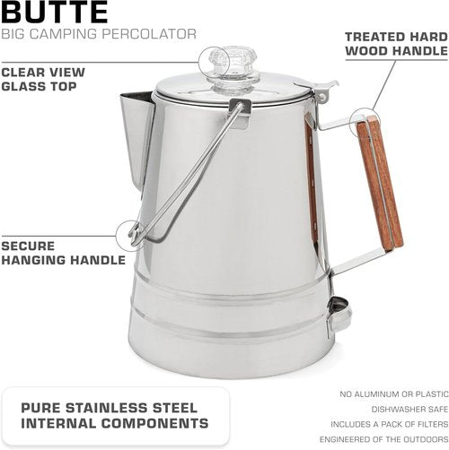 COLETTI Butte Coffee Percolator Camping — Percolator Coffee Pot, NO Aluminum or Plastic [14 Cup]
