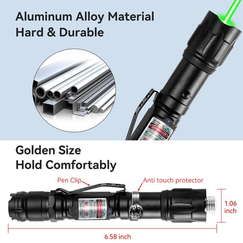 [2 Packs] Rechargeable Green Line Light Flashlight Long Distance Range for TV/LED/LCD Screens Tactical Flashlights Presentation Office/Outdoors/Astronomic/Construction [005]