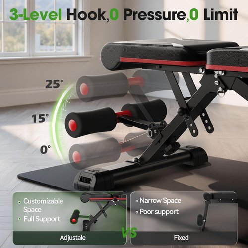 FLYBIRD Adjustable Weight Bench Fits up to 6'5'', 750LBS Capacity for Full Body Workout, 27LBS Sturdy Foldable Bench Press for Home Gym, 5X Stable Lifting Bench Incline Decline Flat Dumbbell Exercise