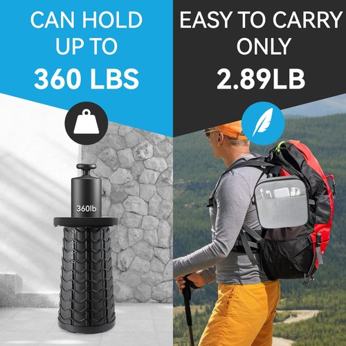 Geavo Square Collapsible Stool with 3-in-1 Carry Bag, Adjustable Retractable Portable Stool Max Load 360lbs, Foldable Stool with Cushion & Beverage Holder, Camping Stool for Fishing Hiking (Black)