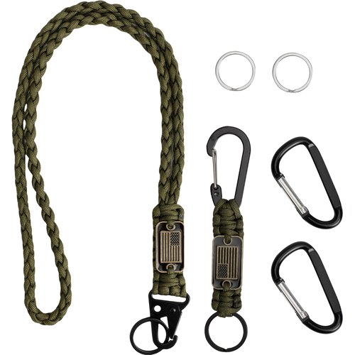 ELCJDZYO 2 Pcs Paracord Lanyard Keychain, 1* Long and 1*Short Heavy Duty Braided Keychain Lanyard for Outdoor Activities, Camera, Keys, Wallets, Phones, Whistle, Traveling -Army Green