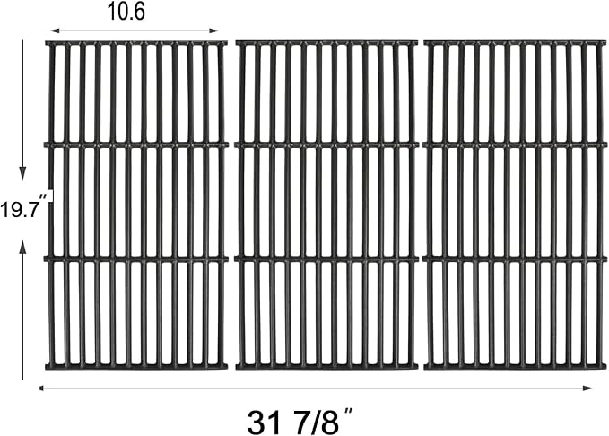 Hisencn Grill Cooking Grates for Char Griller Smokin' Champ 1733 and Chargriller 1722 Charcoal Grill, Cast Iron Smoker Replacement Grate Parts, Horizontal Smoker Grates for Chargriller (3-Pack)