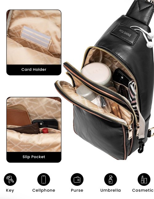 molshine Faux Leather Sling Crossbody Bag, Fashion Chest, Casual Shoulder Bag for Men Women Work Travel Cycling DLK0038 (Black)