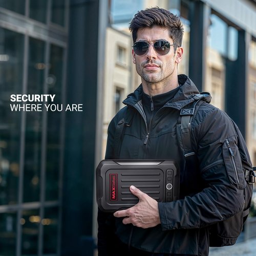 Fingerprint Pistol Safe Portable Gun Safe with Keys Quick Access Smart Biometric Handgun Safe, Keypad for Cars Travel Nightstand Bedside, Aluminum 20002-AF