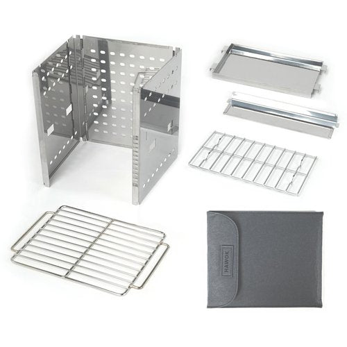 HAWOK Stainless Steel Folding Outdoor Stove with Carrying Bag and Stainless Steel Grill, 8.7"L x 7.5"W x 9.5"H, Portable Wood Burning Grill