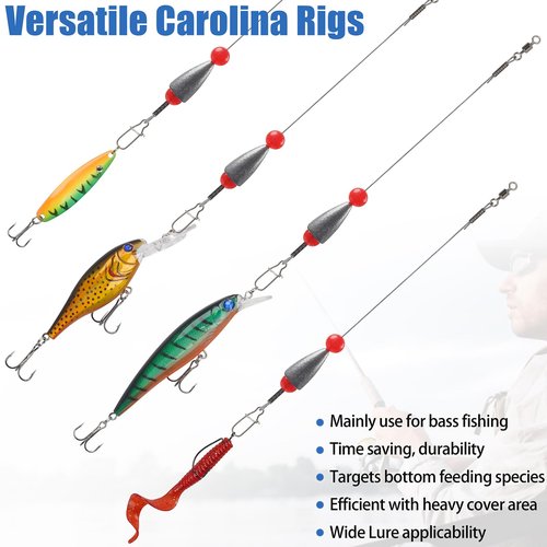 Carolina Rig Bass Fishing Ready Tied Fishing Leaders with Bullet Sinkers Weights Pre Rigged Catfish Carolina Rigs 1/2oz