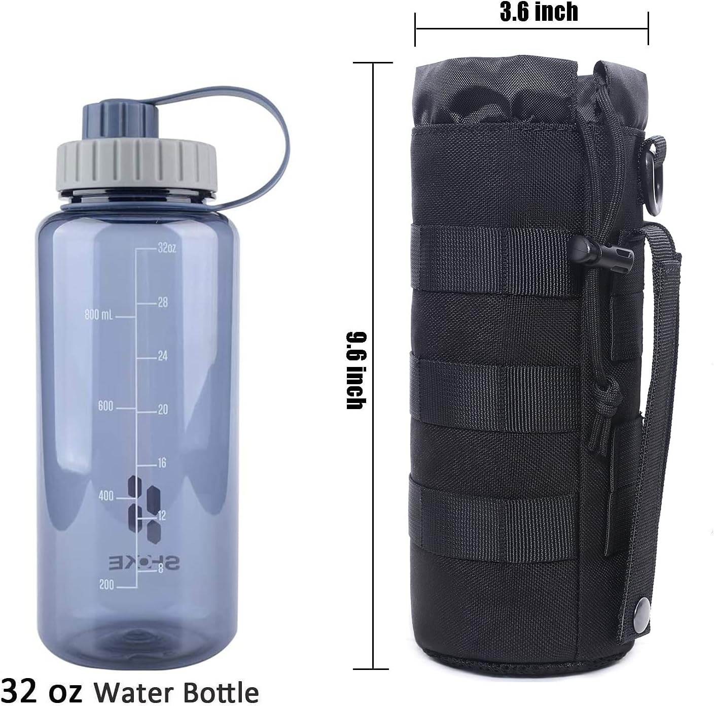 Tactical Molle Water Bottle Pouch Military Drawstring Open Top & Mesh Bottom Travel Water Bottle Holder Bag Tactical Hydration Carrier