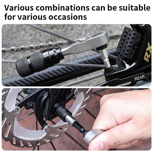 Bike Tool Kit, Bike Repair Kit Mini Ratchet Wrench Set with 10 Bits, 1/4 Ratchet Ratcheting Screwdriver 10 in 1, MTB Road Bike Ratchet Wrench for Tight Spaces With Extension Rod, Storage Case & Bag