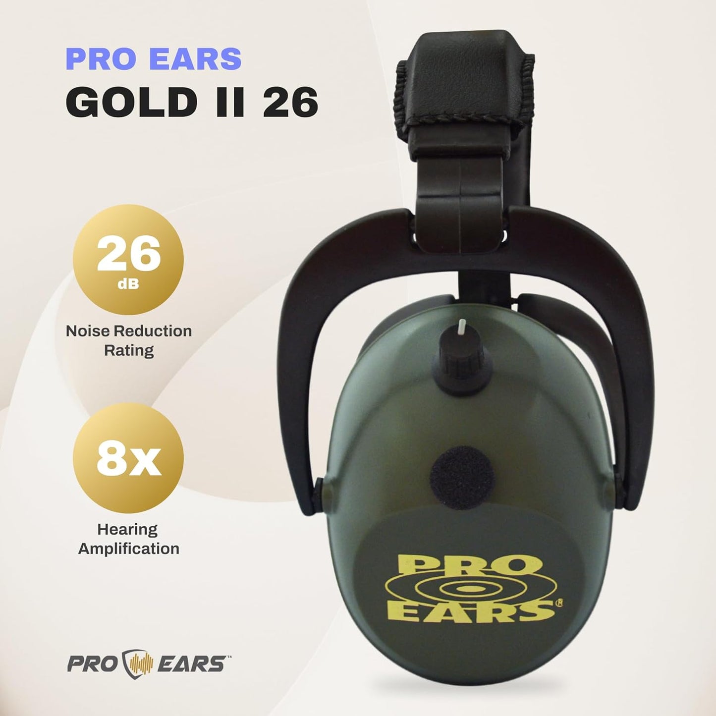 Pro Ears Gold II 26 Ear Muffs, NRR 26, Military Grade Hearing Protection w/DLSC Compression, Gel Ear Seals & Auto Shut Off