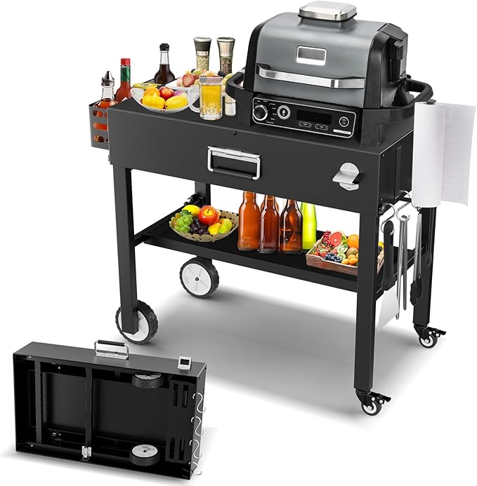 Portable Grill Stand for Ninja Woodfire Outdoor Grill OG701 OG751 & OO101 Pizza Oven, Blackstone 17"/22" Griddle, Ooni Pizza Oven, Outdoor Grill Cart with 4 Wheels