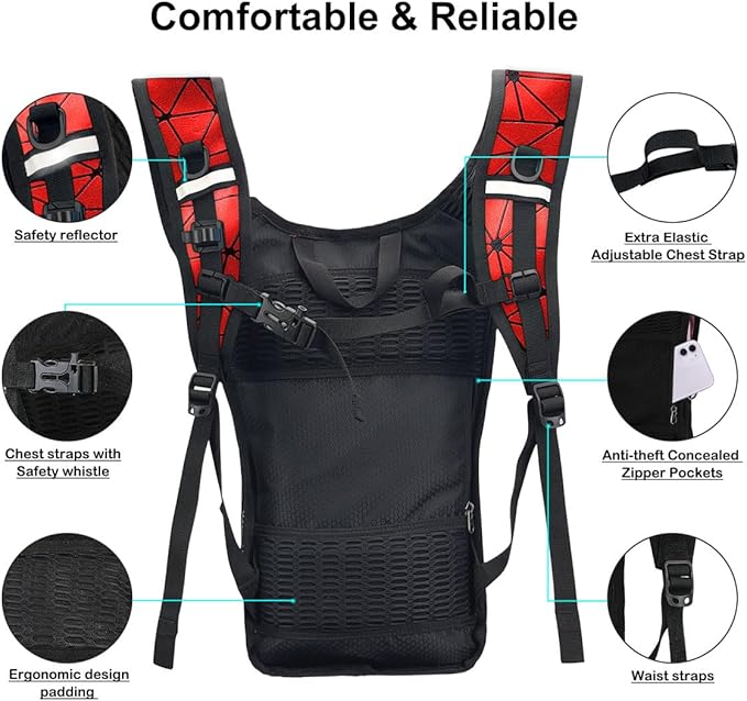 Hydration Backpack Pack, Water Backpack 20L Included 2L Hydration Bladder, Festival Essential - Rave Hydration Pack Hydropack for Hiking, Running, Biking, Festival Gear