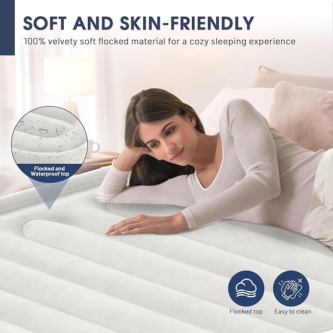 Air Mattress Queen With Built In Pump,18''Raised Blow Up Mattress 2 Mins Self-Inflation/Deflation,Upgraded Thicker Inflatable Mattress，Air Bed with Storage Bag for Guests,Home，Camping，660 lbs Max
