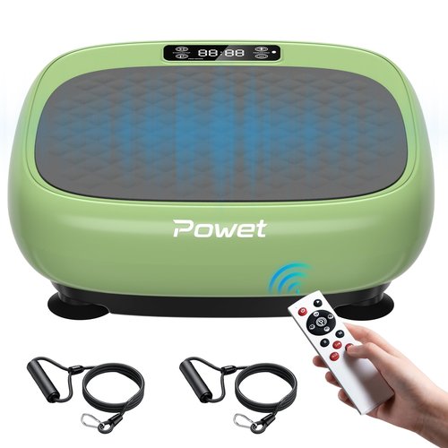 POWET Mini Vibration Plate Exercise Machine, Whole Body Workout Waver Vibration Plate for Lymphatic Drainage with 5 Setting Modes, 99 Speed Levels for Shaping, Toning - Green