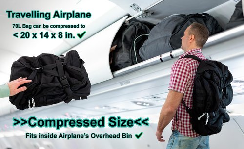 PLEINLY 70L Travel Backpack & Duffle Bag & Airplane Cabin Bag (3 func in 1 bag). Full-fledged Hiking Backpack which transforms easily to Travel Duffel Bag. Many Accessories and Unique Features.