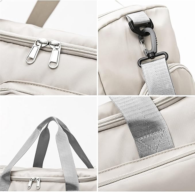 Travel Duffel Bag with Shoes Compartment Sports Gym Bag with Dry Wet Separated Pocket for Men and Women, Overnight Bag Weekender Bag Training Handbag Yoga Bag - White Gray